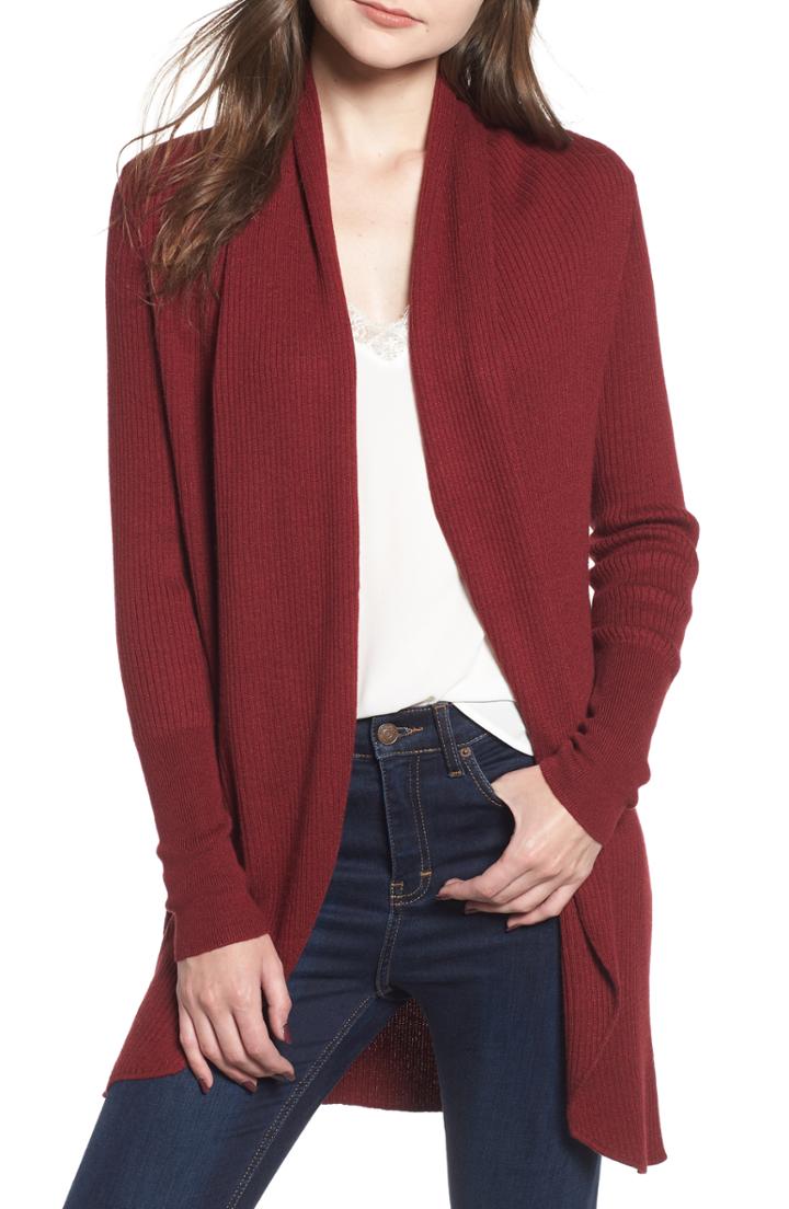 Women's Leith Ribbed Shawl Cocoon Sweater - Red