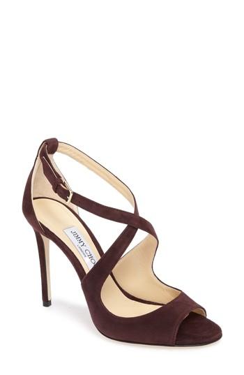 Women's Jimmy Choo Emily Peep Toe Sandal Us / 35eu - Burgundy