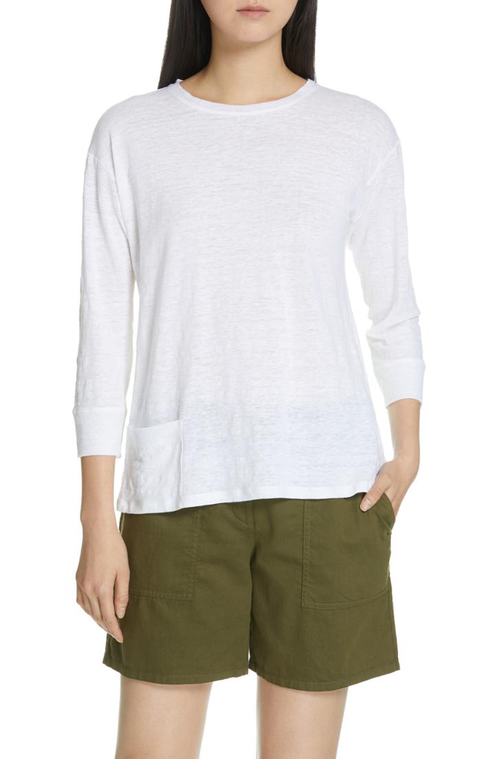 Women's Eileen Fisher Slubbed Organic Linen Tee, Size - Blue