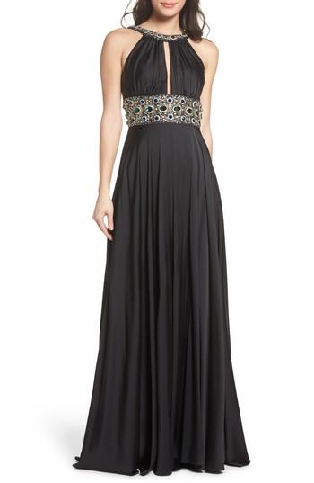 Women's Mac Duggal Beaded Trim Gown - Black