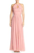 Women's Dessy Collection Ruched Chiffon Keyhole Halter Gown - Pink