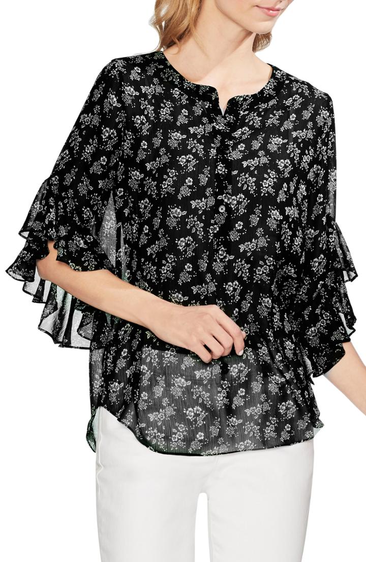 Women's Vince Camuto Flutter Sleeve Print Top - Black