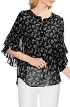 Women's Vince Camuto Flutter Sleeve Print Top - Black