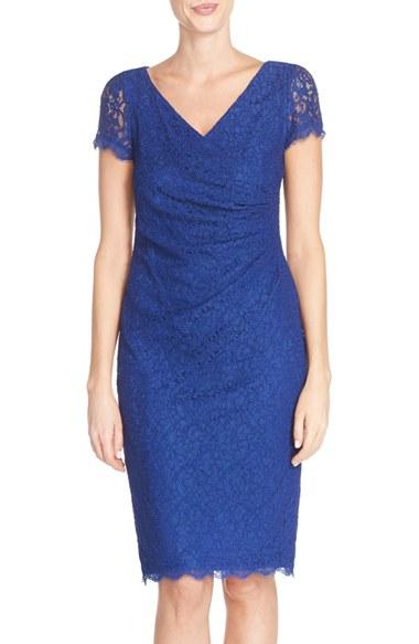 Women's Adrianna Papell Ruched Lace Sheath Dress - Blue