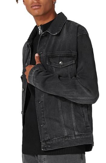 Men's Topman Oversize Black Denim Jacket, Size - Black