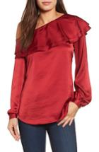 Petite Women's Halogen One-shoulder Ruffle Top, Size P - Red