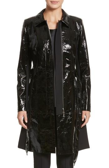 Women's Lafayette 148 New York Paola Tech Combo Patent Leather Trench Coat - Black