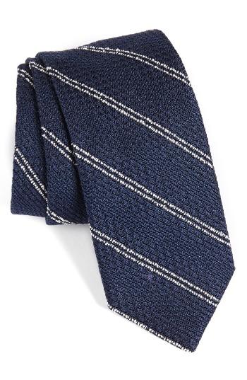 Men's Strong Suit Stripe Silk & Cotton Tie, Size - Blue