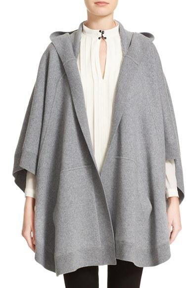 Women's Burberry Carla Hooded Knit Poncho, Size - Grey