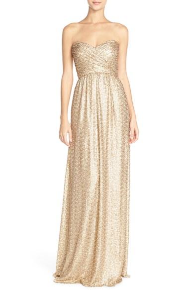 Women's Amsale 'london' Sequin Tulle Strapless Column Gown - Metallic