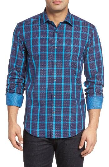Men's Bugatchi Classic Fit Dot Check Sport Shirt - Blue