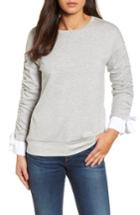 Women's Halogen Ruched Sleeve Poplin Trim Sweatshirt - Grey