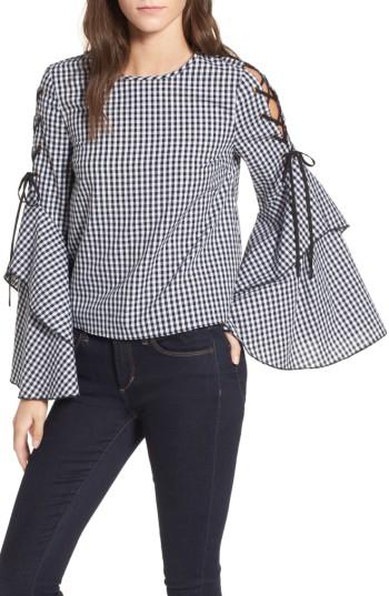 Women's Storee Ruffle Sleeve Gingham Top