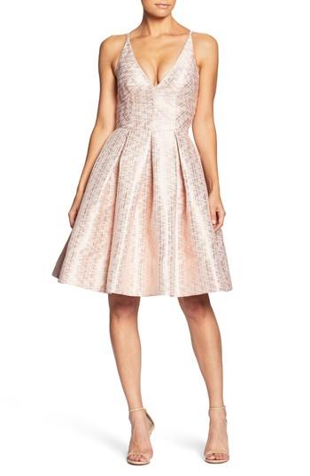 Women's Dress The Population Collette Plunge Neck Fit & Flare Dress - Pink
