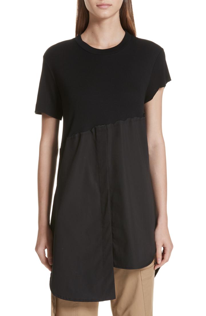 Women's Monse Mixed Media Poplin Hem Tee - Black