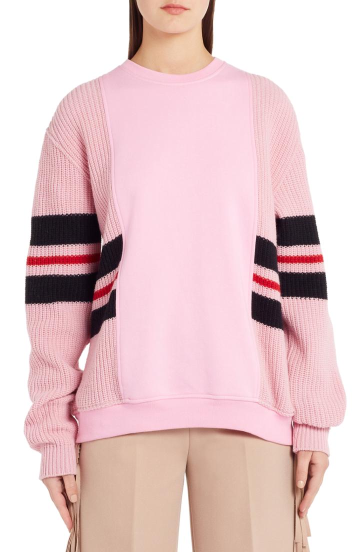 Women's Msgm Stripe Mixed Media Sweater