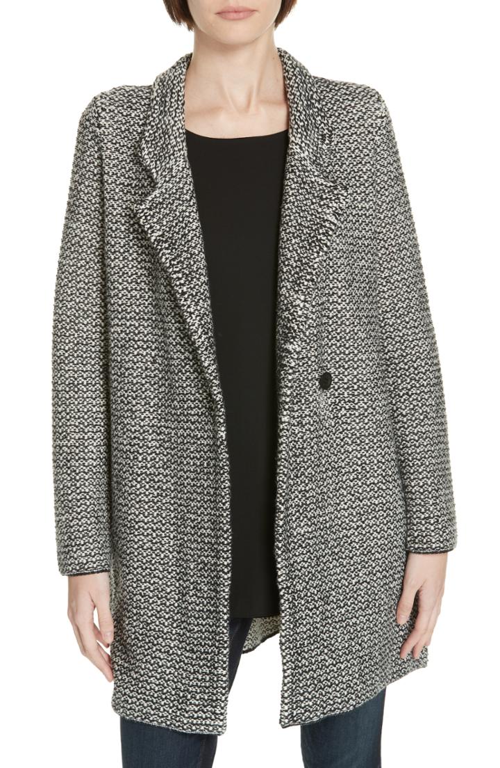 Women's Eileen Fisher Organic Cotton Blend Tweed Coat - Black