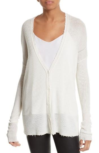 Women's Helmut Lang Frayed Merino Wool Cardigan - White