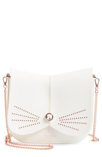 Ted Baker London Chriiss Cat Stud Leather Crossbody Bag - Ivory