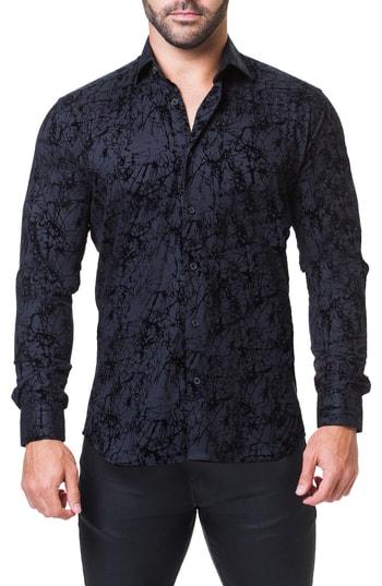 Men's Maceoo Fibonacci Crackle Print Sport Shirt (s) - Black