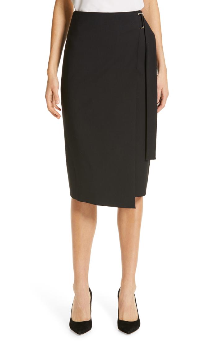 Women's Boss Stretch Wool Wrap Skirt - Black