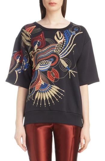 Women's Dries Van Noten Fan Embroidered Sweatshirt - Black