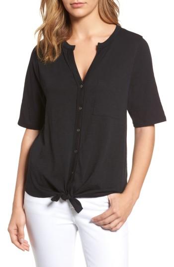 Women's Caslon Tie Front Tee, Size - Black