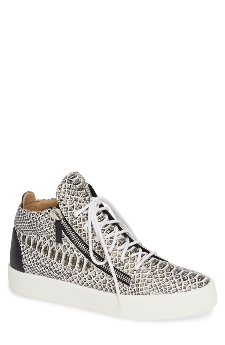Men's Giuseppe Zanotti Snake Embossed Mid Top Sneaker Us / 39eu - Grey