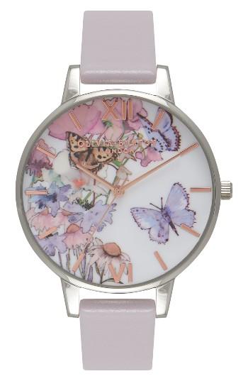 Women's Olivia Burton Painterly Prints Leather Strap Watch, 38mm