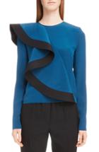 Women's Givenchy Ruffle Detail Silk Blouse Us / 40 Fr - Blue