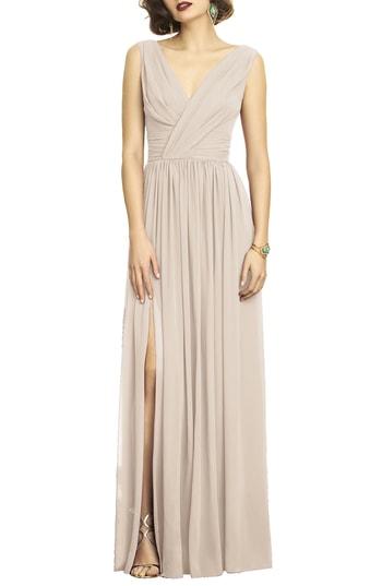 Women's Dessy Collection Surplice Ruched Chiffon Gown (similar To 14w) - Beige