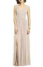 Women's Dessy Collection Surplice Ruched Chiffon Gown (similar To 14w) - Beige