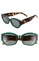 Women's Pared Diamonds & Pearls 54mm Square Cat Eye Sunglasses - Emerald Solid Green Lenses