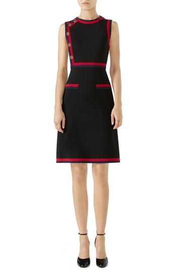 Women's Gucci Stripe Trim Jersey A-line Dress - Black