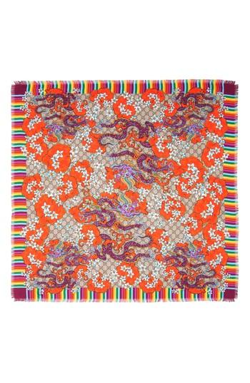 Women's Gucci Gg Dragon Rainbow Foulard Silk Scarf, Size - Red
