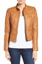 Women's Cole Haan Band Collar Leather Racer Jacket - Brown