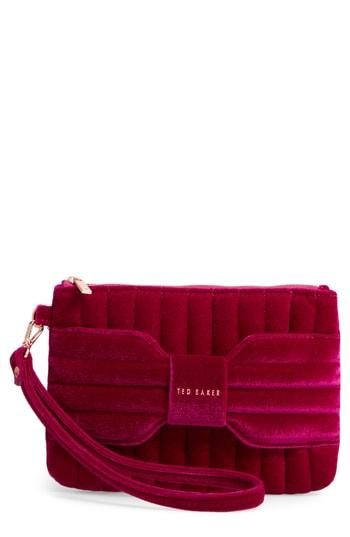 Ted Baker London Junie Bow Quilted Velvet Wristlet - Pink