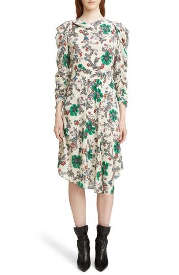 Women's Isabel Marant Carley Ruched Sleeve Silk Blend Dress Us / 34 Fr - Ivory