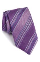 Men's David Donahue Stripe Linen & Silk Tie, Size - Purple