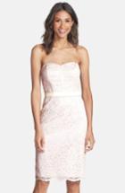 Women's Dessy Collection Strapless Lace Overlay Matte Satin Dress - Pink