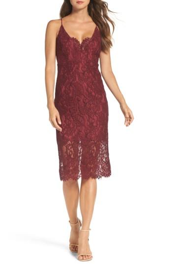 Women's Bardot Lace Pencil Dress - Burgundy