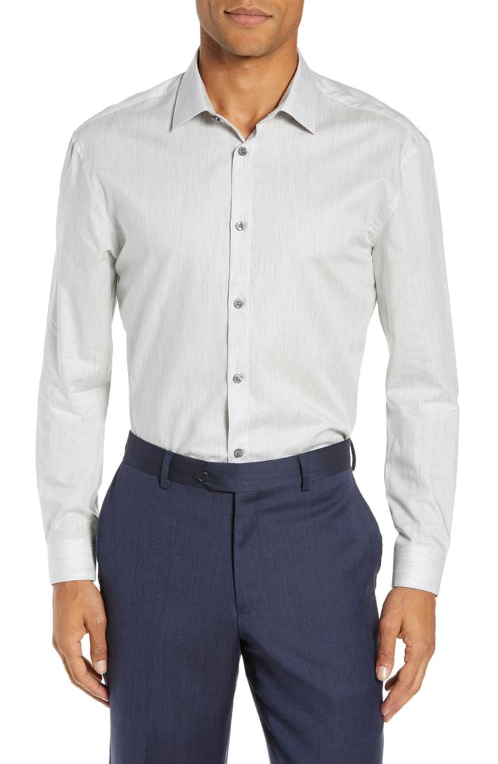 Men's John Varvatos Star Usa Slim Fit Stretch Solid Dress Shirt .5r - Black