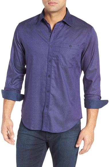 Men's Bugatchi Shaped Fit Stripe Jacquard Sport Shirt