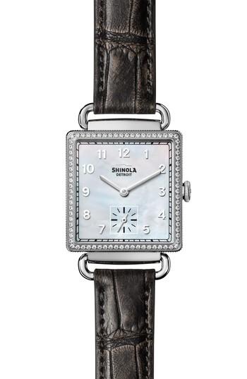 Women's Shinola Cass Diamond Leather Strap Watch, 28mm X 27mm