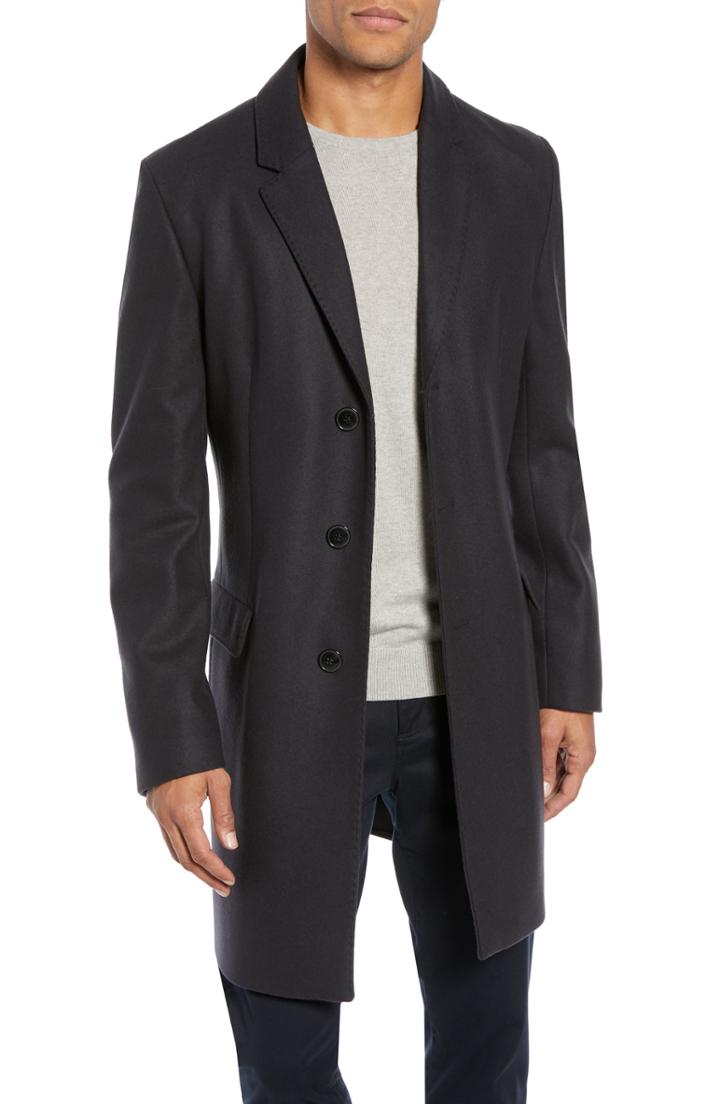 Men's Hugo Migor2 Slim Fit Wool Overcoat R - Blue