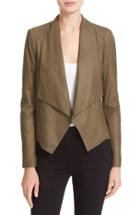 Women's Alice + Olivia 'warren' Short Drape Front Leather Jacket - Green