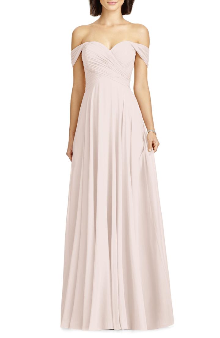Women's Dessy Collection Lux Off The Shoulder Chiffon Gown (similar To 14w) - Pink