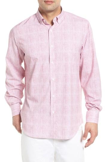 Men's Bugatchi Classic Fit Marled Performance Sport Shirt - Pink