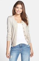 Women's Halogen Three Quarter Sleeve Cardigan, Size - Beige