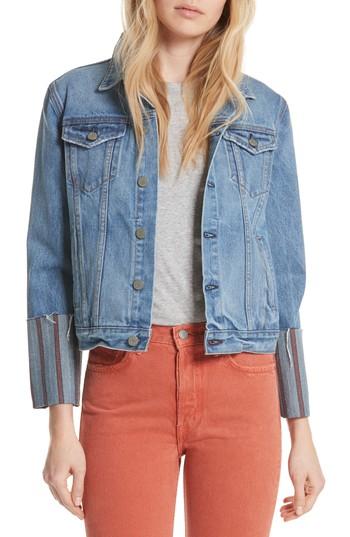 Women's Grlfrnd Bianca Stripe Cuff Denim Jacket - Blue